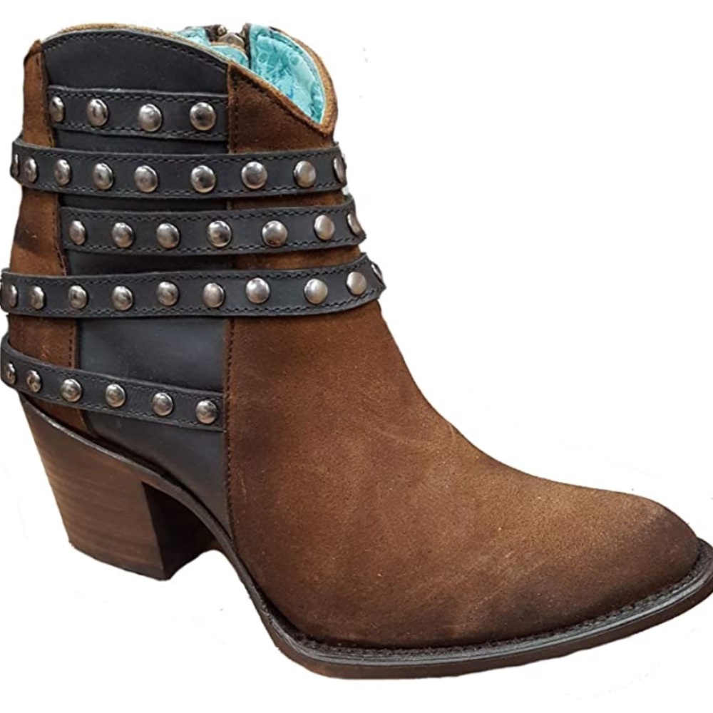 CORRAL Tobacco Suede Studded Ankle Boots
